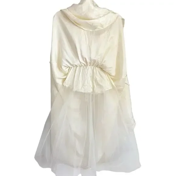 Vintage Steppin' Out Satin Floral Strapless Midi Dress Yellow XS - Picture 11 of 13